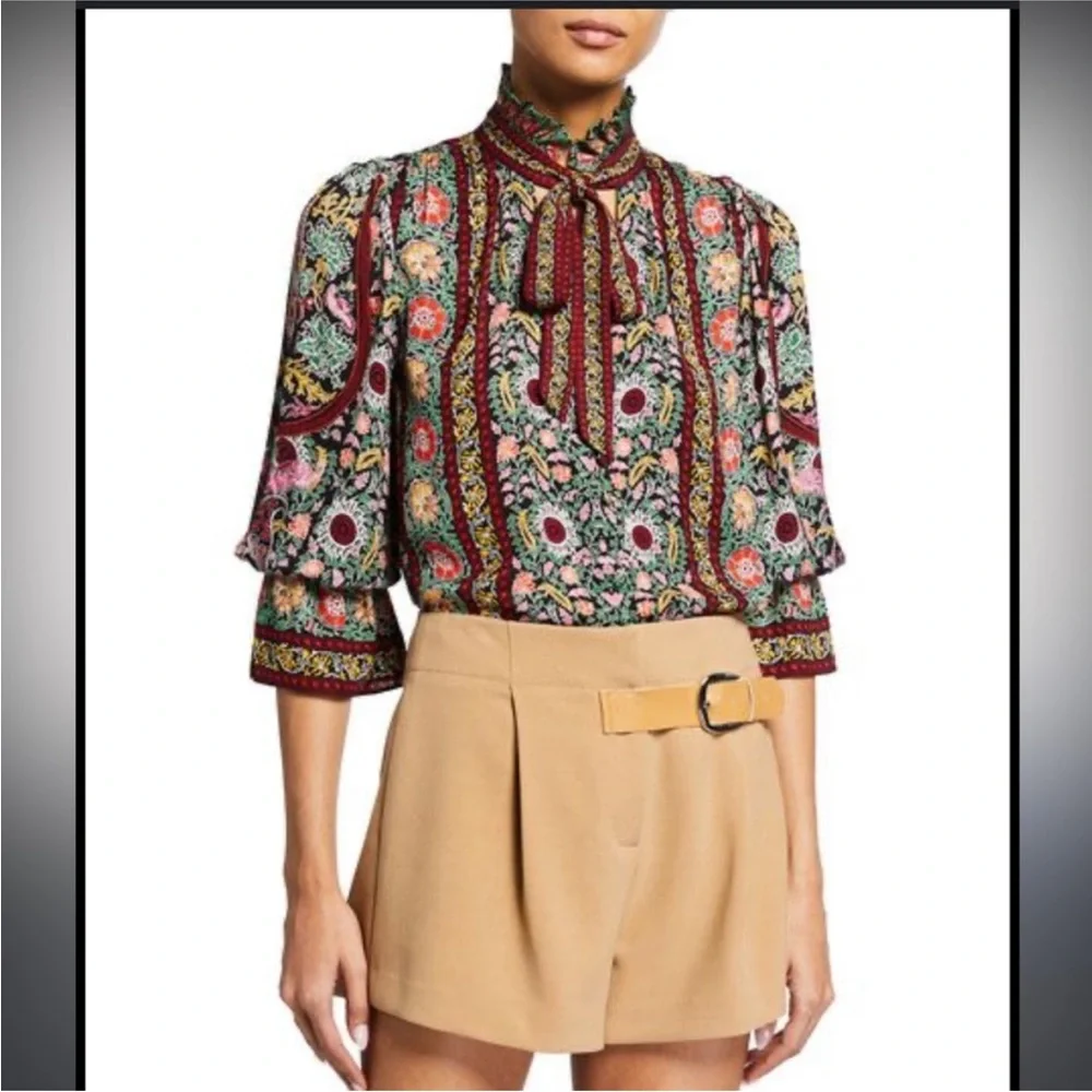 Alice + Olivia Reilly Ruffle Collar Blouse in Floral Pot Blk Multi, NWOT - Picture 6 of 8